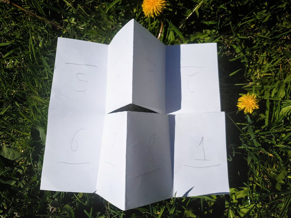 Pocketmod prototype, slit and slightly folded